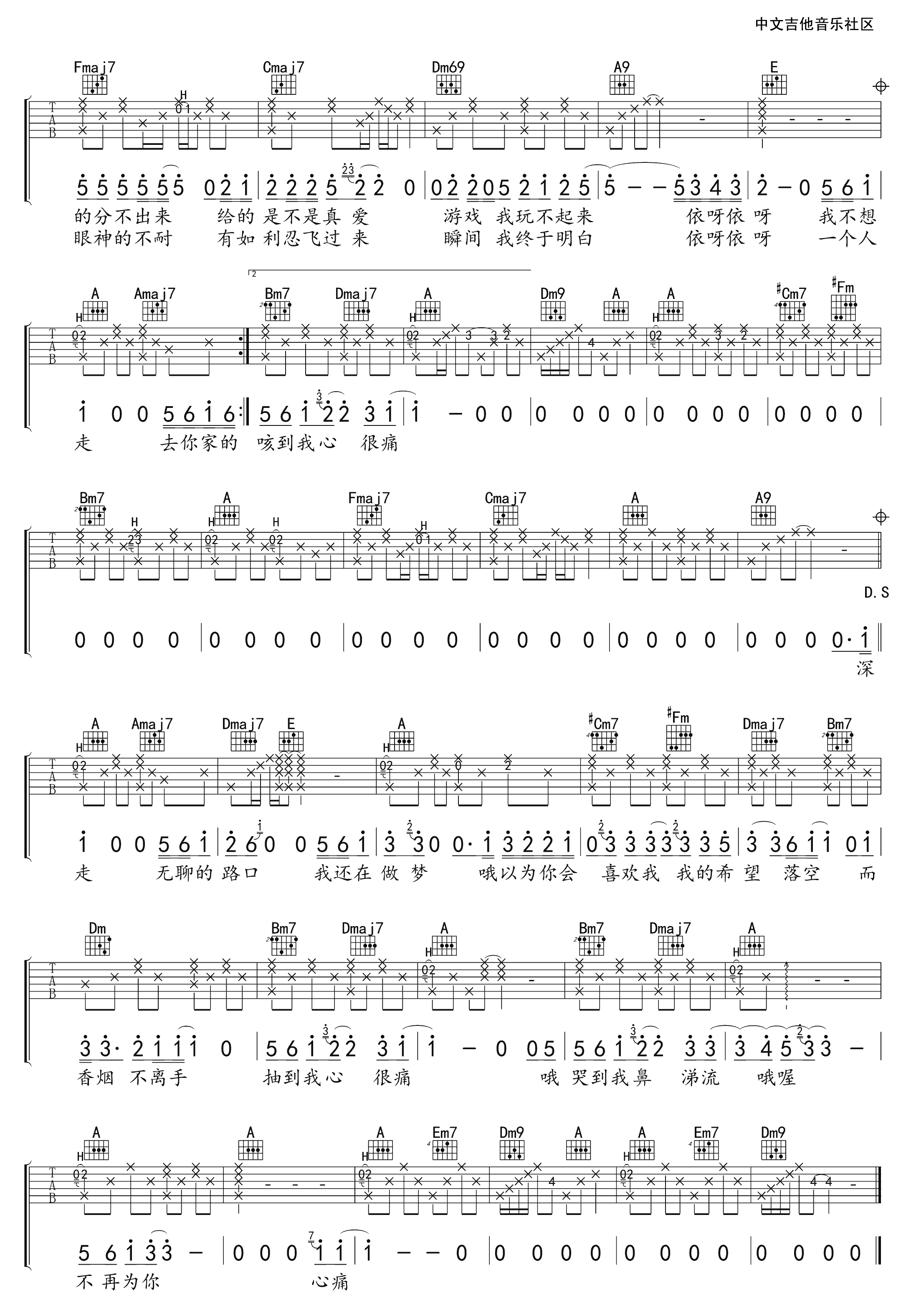 鼓楼（C调） - 赵雷 - 吉他谱(纵弹编配) - 嗨吉他