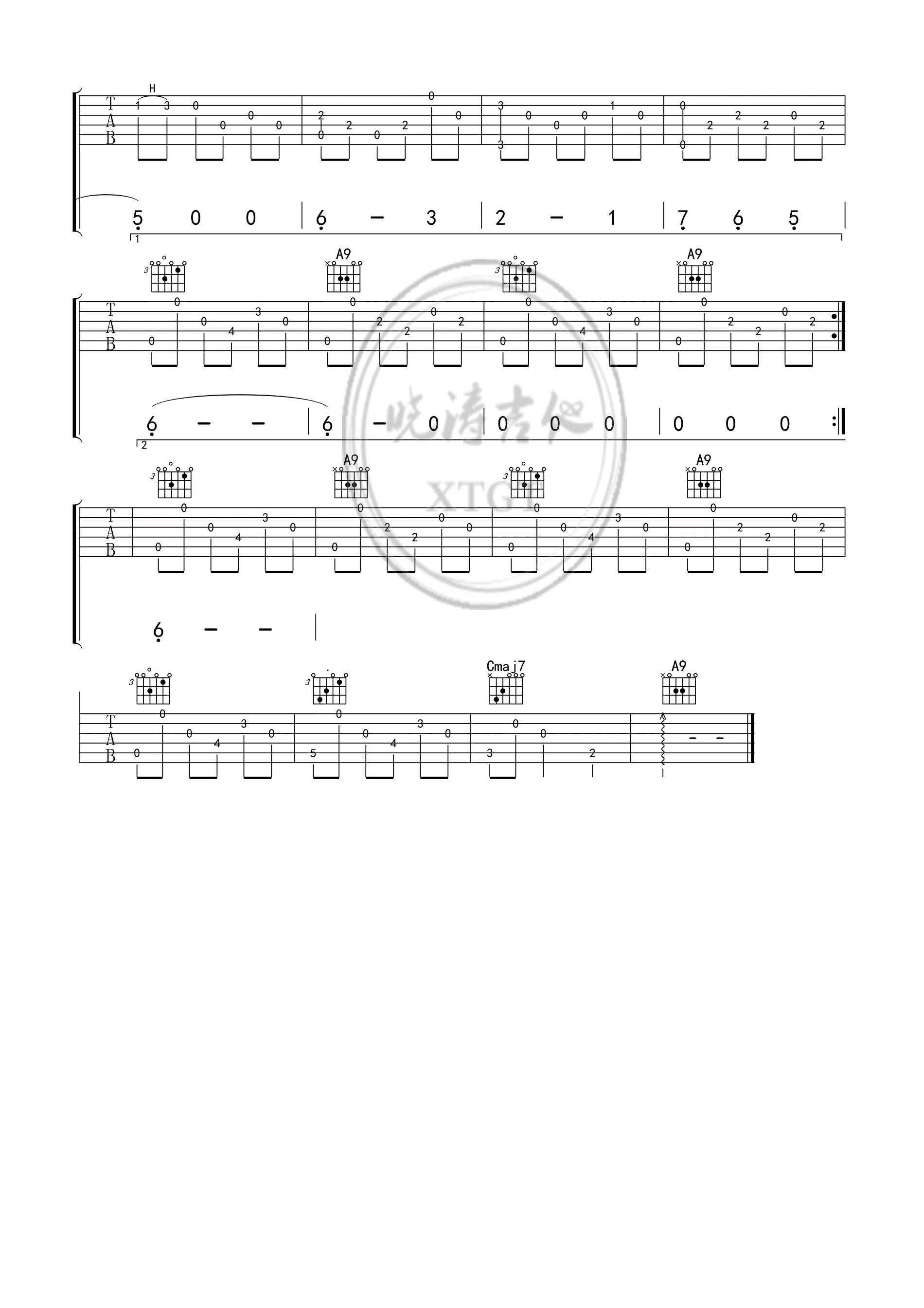 斯卡保罗集市指弹谱 C调简单版 吉他独奏谱 适合-舒家吉他谱网